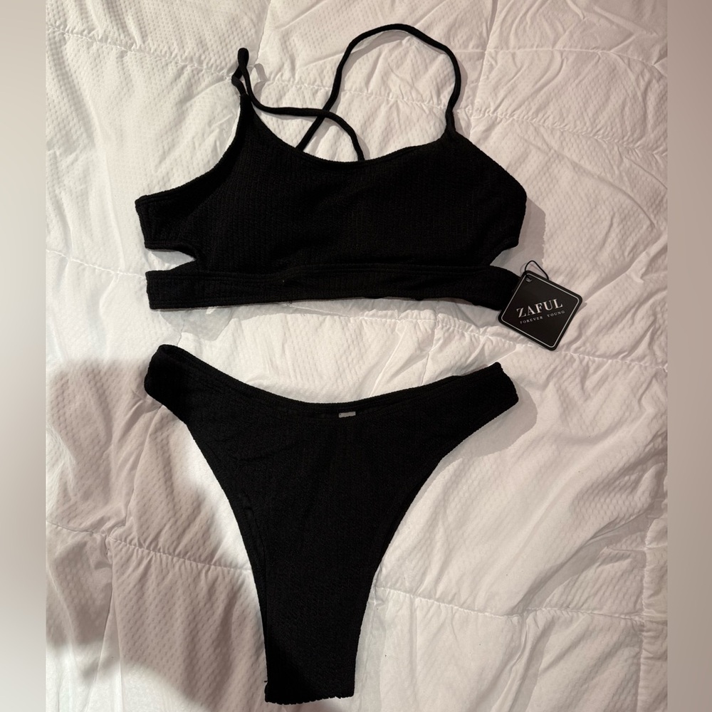 Zaful Elegant Black Swimwear Set